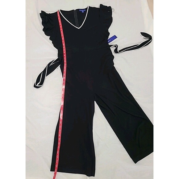 NWT $60 Apt 9 Black White Midi Cropped Wide Leg Ruffled  Sleeve Jumpsuit Sz S - Picture 11 of 12